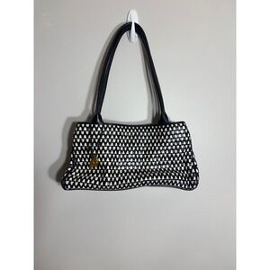 Picard Leather‎ Handbag Black White Geometric Pattern Shoulder Bag Gold Logo